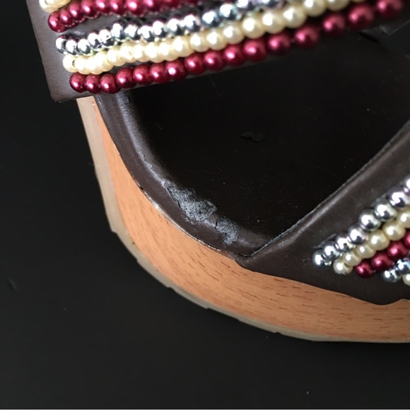 BCBGeneration Tapered Chunky Heels Sandals Brown Embellish Strap Platform 7.5B - Picture 8 of 15